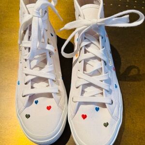 Superga White High-Top Sneakers with Colorful Hearts